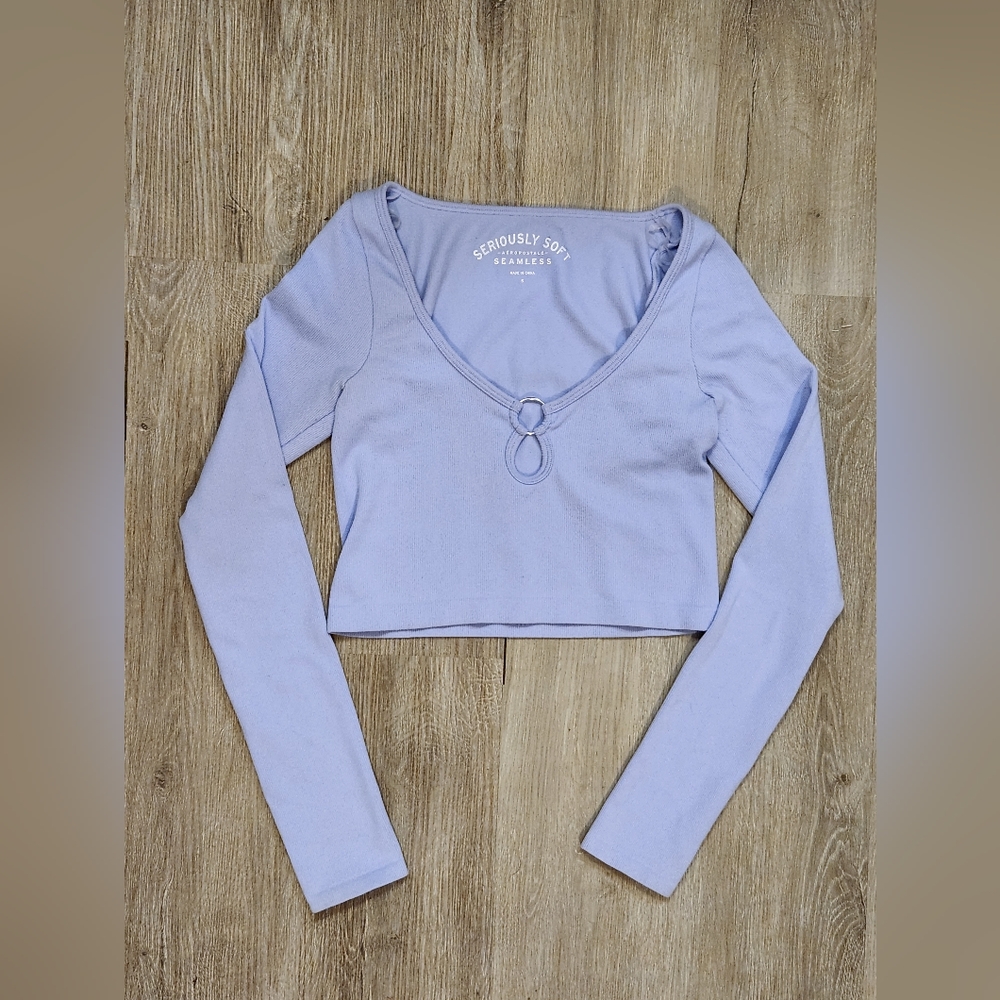 Aeropostale Long Sleeve Crop Top Purple Size S